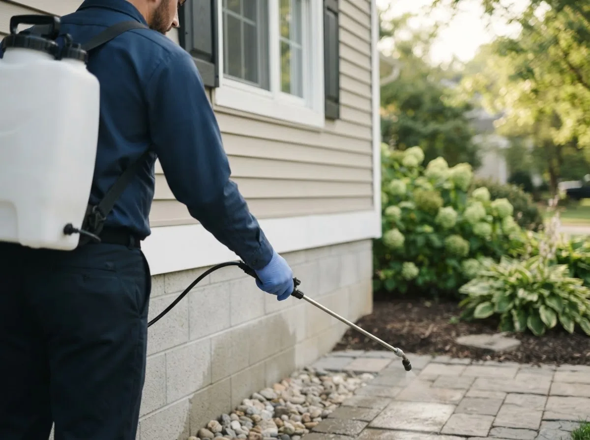 Pest control technician inspecting a home in Albany, OH